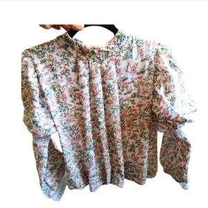 Peasant Top Floral high neck bell lace long sleeves